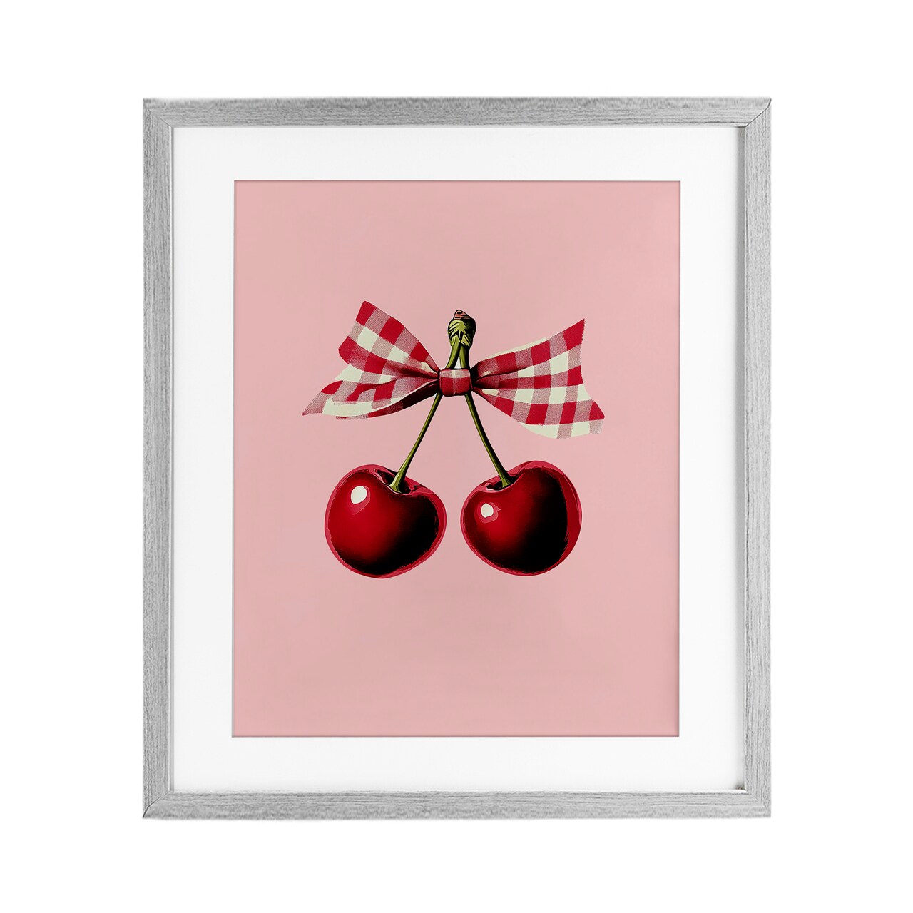 Stupell Industries Cherries with Gingham Bow Framed Print Under Glass, design by Christine Simpson Art